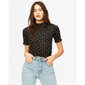 Billabong Women's Little Things Mock Neck Short Sleeve Floral Top Size XS NWT